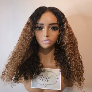 Curly Ombre Human Hair Wig With Kinky Edges